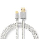 Nedis USB-kabel | USB 2.0 | USB-A Hane | USB-C- Hane | 15 W | 480 Mbps | Guldplaterad | 2.00 m | Rund | Flätad / Nylon | Aluminium | Kartong med täckt fönster