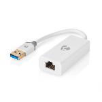Nedis USB-nätverkskort | USB 3.2 Gen 1 | 1 Gbps | USB-A Hane | RJ45 Hona | 0.20 m | Rund | Guldplaterad | Bar koppar | Vit | Låda