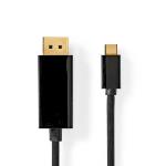 Nedis USB-C- Adapter | USB 3.2 Gen 1 | USB-C- Hane | DisplayPort Hane | 4K@60Hz | 2.00 m | Rund | Guldplaterad | PVC | Svart | Låda