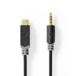 Nedis USB-C- Adapter | USB 2.0 | USB-C- Hane | 3.5 mm Hane | 1.00 m | Rund | Guldplaterad | PVC | Svart | Låda