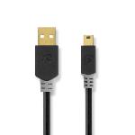 Nedis USB-kabel | USB 2.0 | USB-A Hane | USB Mini-B 5 pin Hane | 480 Mbps | Guldplaterad | 2.00 m | Rund | PVC | Antracit | Kartong med fönster