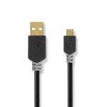 Nedis USB-kabel | USB 2.0 | USB-A Hane | USB Micro-B Hane | 480 Mbps | Guldplaterad | 1.00 m | Rund | PVC | Antracit | Kartong med fönster