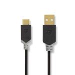 Nedis USB-kabel | USB 2.0 | USB-A Hane | USB-C- Hane | 60 W | 480 Mbps | Guldplaterad | 1.00 m | Rund | PVC | Antracit | Kartong med fönster