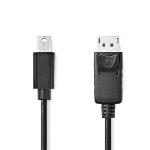 Nedis Mini Displayport-kabel | DisplayPort 1.2 | Mini DisplayPort Hane | DisplayPort Hane | 21.6 Gbps | Nickelplaterad | 1.00 m | Rund | PVC | Svart | Plastpåse