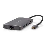 Nedis USB Multi-Port Adapter | USB 3.2 Gen 1 | USB-C- Hane | HDMI- Utgång / Micro SD / RJ45 Hona / SD / USB-C- Hona / 3x USB-A Hona | 5 Gbps | 0.20 m | Rund | Guldplaterad | PVC | Antracit | Låda