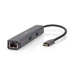 Nedis USB Multi-Port Adapter | USB 3.2 Gen 1 | USB-C- Hane | HDMI- Utgång / RJ45 Hona / 2x USB-A Hona / 2x USB-C- | 5 Gbps | 0.20 m | Rund | Guldplaterad | PVC | Antracit | Låda