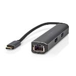 Nedis USB Multi-Port Adapter | USB 3.2 Gen 1 | USB-C- Hane | HDMI- Utgång / RJ45 Hona / 3x USB-A Hona | 5 Gbps | 0.20 m | Rund | Guldplaterad | PVC | Antracit | Låda