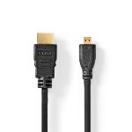 Nedis High Speed --HDMI - kabel med Ethernet | HDMI- Kontakt | HDMI- Micro kontakt | 4K@30Hz | 10.2 Gbps | 1.50 m | Rund | PVC | Svart | Label