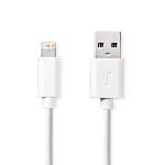 Nedis Lightning Kabel | USB 2.0 | Apple Lightning, 8-stifts | USB-A Hane | 480 Mbps | Nickelplaterad | 2.00 m | Rund | PVC | Vit | Label