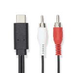 Nedis USB-C- Adapter | USB 3.2 Gen 1 | USB-C- Hane | 2x RCA Hane | 1.00 m | Rund | Nickelplaterad | PVC | Svart | Label