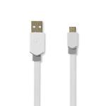 Nedis USB-kabel | USB 2.0 | USB-A Hane | USB Micro-B Hane | 480 Mbps | Guldplaterad | 1.00 m | Platt | PVC | Vit | Plastpåse