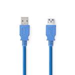 Nedis USB-kabel | USB 3.2 Gen 1 | USB-A Hane | USB-A Hona | 5 Gbps | Nickelplaterad | 2.00 m | Rund | PVC | Blå | Kuvert