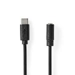 Nedis USB-C- Adapter | USB 2.0 | USB-C- Hane | 3.5 mm Hona | 1.00 m | Rund | Nickelplaterad | PVC | Svart | Label
