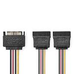 Nedis Intern Strömkabel | SATA 15-Pin Hane | 2x SATA 15-Pin Hona | Guldplaterad | 0.15 m | Rund | PVC | Mångfärgad | Kuvert