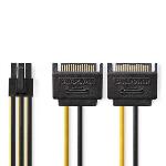 Nedis Intern Strömkabel | 2x SATA 15-Pin Hane | PCI Express Hona | Guldplaterad | 0.20 m | Rund | PVC | Gul / Svart | Plastpåse