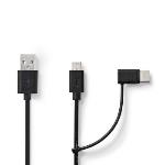 Nedis 2 i 1kabel | USB 2.0 | USB-A Hane | USB Micro-B Hane / USB-C- Hane | 480 Mbps | 1.00 m | Nickelplaterad | Rund | PVC | Svart | Label