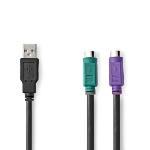 Nedis 2 i 1kabel | USB 2.0 | USB-A Hane | 2x PS/2 Hona | 480 Mbps | 0.30 m | Nickelplaterad | Rund | PVC | Svart | Plastpåse