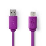Nedis USB-kabel | USB 2.0 | USB-A Hane | USB Micro-B Hane | 2.5 W | 480 Mbps | Nickelplaterad | 1.00 m | Platt | PVC | Violett | Plastpåse