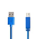 Nedis USB-kabel | USB 3.2 Gen 1 | USB-A Hane | USB-B Hane | 5 Gbps | Nickelplaterad | 2.00 m | Rund | PVC | Blå | Kuvert