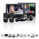 Lenco 2x 9" bärbar DVD-spelare med USB SD inbyggt batteri hörlurar och fäste Svart