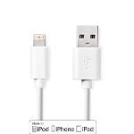 Nedis Lightning Kabel | USB 2.0 | Apple Lightning, 8-stifts | USB-A Hane | 480 Mbps | Nickelplaterad | 3.00 m | Rund | PVC | Vit | Plastpåse