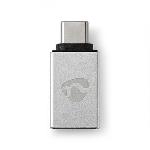 Nedis USB-C- Adapter | USB 3.2 Gen 1 | USB-C- Hane | USB-A Hona | 5 Gbps | Nickelplaterad | Silver | Kartong med täckt fönster