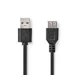 Nedis USB-kabel | USB 2.0 | USB-A Hane | USB-A Hona | 480 Mbps | Nickelplaterad | 1.00 m | Rund | PVC | Svart | Plastpåse