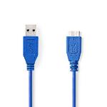 Nedis USB-kabel | USB 3.2 Gen 1 | USB-A Hane | USB Micro-B Hane | 5 Gbps | Nickelplaterad | 1.00 m | Rund | PVC | Blå | Kuvert