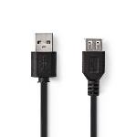 Nedis USB-kabel | USB 2.0 | USB-A Hane | USB-A Hona | 480 Mbps | Nickelplaterad | 3.00 m | Rund | PVC | Svart | Kuvert