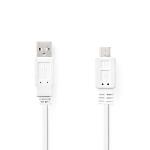 Nedis USB-kabel | USB 2.0 | USB-A Hane | USB Micro-B Hane | 480 Mbps | Nickelplaterad | 1.00 m | Platt | PVC | Vit | Plastpåse
