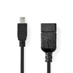 Nedis USB Mikro-B Adapter | USB 2.0 | Mini 5-Pin Hane | USB-A Hona | 480 Mbps | OTG | 0.20 m | Platt | Nickelplaterad | PVC | Svart | Plastpåse