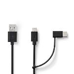Nedis 2 i 1kabel | USB 2.0 | USB-A Hane | USB Micro-B Hane / USB-C- Hane | 480 Mbps | 1.00 m | Nickelplaterad | Rund | PVC | Svart | Kuvert
