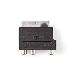 Nedis SCART-adapter | SCART Hane | S-Video Female / 3x RCA Hona | Nickelplaterad | Omkopplingsbar | ABS | Svart | 1 st. | Kuvert