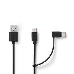 Nedis 2 i 1kabel | USB 2.0 | USB-A Hane | USB Micro-B Hane / USB-C- Hane | 480 Mbps | 1.00 m | Nickelplaterad | Rund | PVC | Svart | Blister