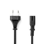 Nedis Kraftledning | Euro Hane | IEC-320-C7 | 1.00 m | Rak | 2x 0.75 mm² | Koppar | Platt | Nickel | H03VVH2-F 2x0.75mm² | PVC | Nätkontakt: Euro / Typ C (CEE 7/16) | Strömadapter | 250 V ~ 50/60 Hz | 2.5 A | 250 W | 63.70 g | 1 st. | Svart
