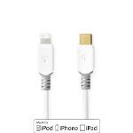 Nedis USB-kabel | USB 2.0 | Apple Lightning, 8-stifts | USB-C- Hane | 480 Mbps | Guldplaterad | 2.00 m | Rund | PVC | Vit | Kartong med fönster