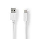 Nedis USB-kabel | USB 3.2 Gen 1 | USB-A Hane | USB-C- Hane | 5 Gbps | Nickelplaterad | 2.00 m | Rund | PVC | Vit | Låda