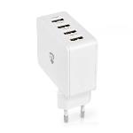 Nedis Väggladdare | 24 W | Snabbladdnings funktion | 4x 2.4 A | Antal utgångar: 4 | 4x USB-A | Utan kabel | Single Voltage Output | Vit