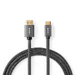 Nedis High Speed --HDMI - kabel med Ethernet | HDMI- Kontakt | HDMI- Mini kontakt | 4K@60Hz | 18 Gbps | 2.00 m | Rund | Bomull | Antracit / Grått Med Metall | Kartong med täckt fönster
