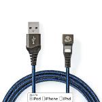 Nedis USB-kabel | USB 2.0 | Apple Lightning, 8-stifts | USB-A Hane | 12 W | 480 Mbps | Nickelplaterad | 1.00 m | Rund | Flätad / Nylon | Blå / Svart | Kartong med täckt fönster