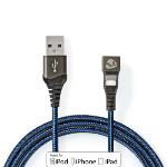 Nedis USB-kabel | USB 2.0 | Apple Lightning, 8-stifts | USB-A Hane | 12 W | 480 Mbps | Nickelplaterad | 2.00 m | Rund | Flätad / Nylon | Blå / Svart | Kartong med täckt fönster