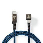 Nedis USB-kabel | USB 2.0 | USB-C- Hane | USB-C- Hane | 480 Mbps | Guldplaterad | 1.00 m | Rund | Flätad / Nylon | Blå / Svart | Kartong med täckt fönster