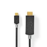 Nedis USB-C- Adapter | USB 3.2 Gen 1 | USB-C- Hane | HDMI- Kontakt | 4K@60Hz | 2.00 m | Rund | Guldplaterad | PVC | Antracit | Låda
