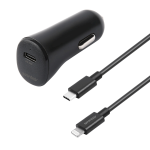 Car charger 20W, USB-C-Lightning cable, 1m, black - 1110155
