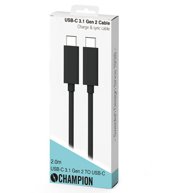 Champion: USB-C Kabel 2m 100W Svart