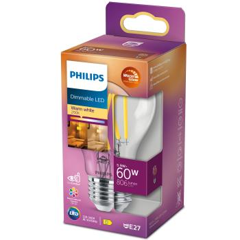 Philips: LED E27 Normal 60W Klar Dimbar WarmGlow 806lm