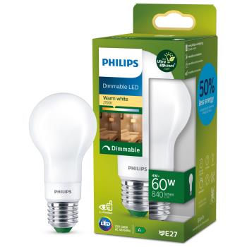Philips: LED E27 Normal 4W (60W) Frost Dimbar 840lm 2700K Energiklass A