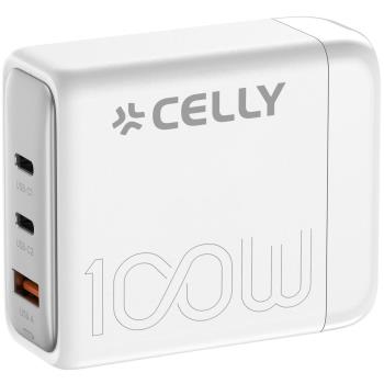 Celly: Power Station 1 x USB-A + 2 x USB-C PD 100W GaN Vit