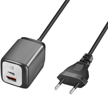 LogiLink: USB-laddare 1xUSB-A + 1xUSB-C med fast kabel 1,5m GaN 30W