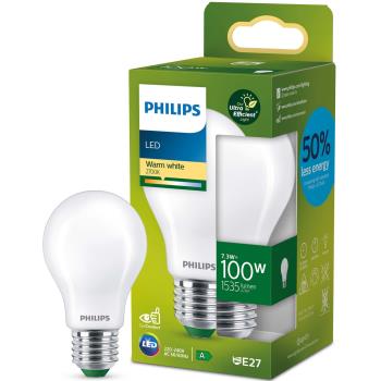 Philips: LED E27 Normal 7,3W (100W) Frostad 1535lm 2700K Energiklass A